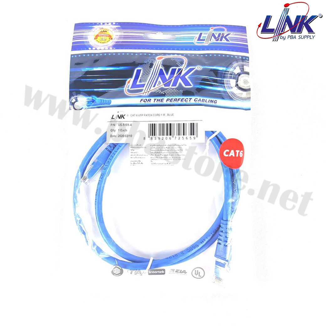 สายแลนแบบสำเร็จรูป Patch Cord CAT6 1M /Cable BLUE ยี่ห้อLINK รุ่นUS